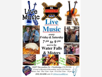 Fri Free Live Music @ All American BBQ Voted BEST Ribs Smoked (Beef & Baby Back) & Tri-Tip in the Valley next to the Fire Pit & Heaters