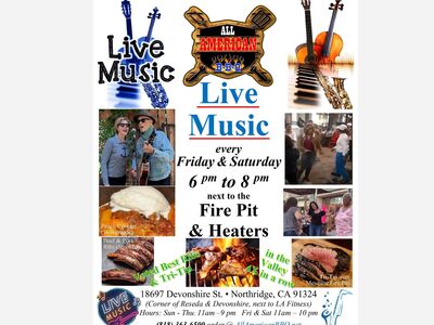  Fri Free Live Music @ All American BBQ Voted BEST Ribs Smoked (Beef & Baby Back) & Tri-Tip in the Valley next to the Fire Pit & Heaters