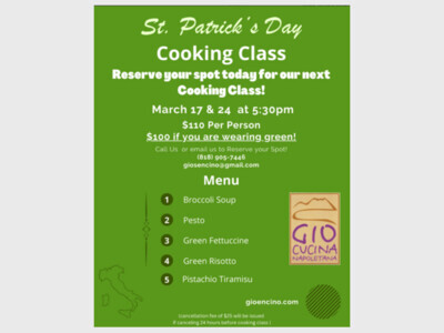 St. Patrick's Day Cooking Class 3/17 or 3/24