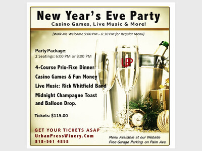 New Year’s Eve Celebration & Casino Night 6pm & 8pm seatings.